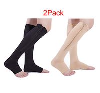 2 Pairs Compression Socks Open Toe Leg Support Stocking Knee High Socks with Zipper 15-20 mmHg