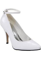 Ellie Shoes E-8401, 4" Heel B Width Pump W/Ankle Strap. 8 White