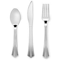 200 Pieces Silver Hard Plastic Cutlery Set By Oasis Creations - Disposable Heavy Duty Washable & Reusable. For Weddings, Parties, Catering and more.