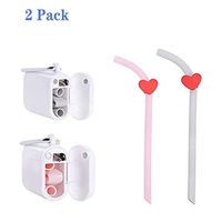 MAGQOO 2 Pack Collapsible Reusable Straw, Portable Bamboo Silicone Straw,Portable Set with Hard Case Holder and Cleaning Brush, For Party, Travel, Household, Outdoor (Pink Gray)