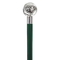 Golf Ball Walking Cane Sterling Silver with Irish Green Hardwood Shaft Made in Italy Golf Cane