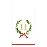 Caspari Christmas Laurel Wreath Paper Guest Towel Napkins in Letter H, 30 Napkins Included