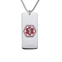 Divoti Custom Engraved 316L Classic Superior Medical Alert Necklace, Medical ID Necklace Women, Medical Pendant Tag w/Free Engraving-24 in Snake Chain-TP Red