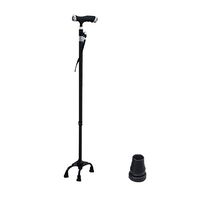 Guoziya LED Light Four-Legged Cane 10 File Height Adjustment Elderly Crutch Lightweight Telescopic Walking Stick Anti-Skid Walking Aid Anti-Skid Foot Cover (Without Battery) (Color : Black)