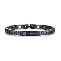 LF Mens Womens Stainless Steel IP Black ICE Dementia Medical Alert Bracelets 4 in 1 Magnetic Healing Medical ID Link Bracelet Sos Emergency Allergy