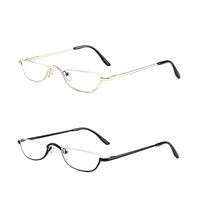 KoKoBin Half Reading Glasses - 2 Pairs Half Rim Metal Frame Glasses Spring Hinge Readers for Men and Women, Black+Gold 2.50