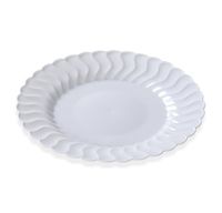 Fineline Settings 206-WH, 6-Inch Flairware White Plastic Dessert Plates, Party Catering Disposable Salad Dessert Round Dinner Plates (50)