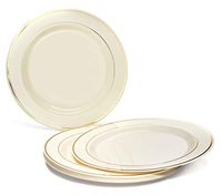 " OCCASIONS" 240 Plates Pack, Heavyweight Wedding Party Disposable Plastic Plates (7.5'' Appetizer/Dessert plates. Ivory & Gold Rim)