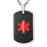 U7 Medical Alert Jewelry Customized Custom Engraving Men Women Stainless Steel Black Enamel Medic Condition Tags Pendant for Diabetes Warfarin Dialysis Stroke Pacemakers (Enamel Black)
