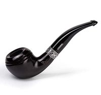 Zwq&zj Ebony Solid Wood Tobacco Pipe, Silver Ring Detachable Filter Pipe, Engraved Pattern Curved Straight Pipe