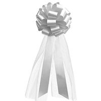 Large Silver Wedding Pull Bows with Long Tulle Tails - 9" Wide, Set of 6, Wedding Pew Bows, Aisle Decor, Anniversary, Reception, Christmas, Birthday, Fundraiser, School Dance, Graduation