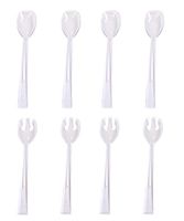 Pack of 8 Plastic Serving Forks and Spoons, Clear Hard Plastic, 4 Serving Spoons and 4 Serving Forks