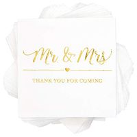 Wedding Dinner Napkins, Mr and Mrs (5 x 5 in, 100 Pack)