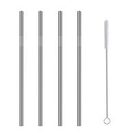 Weite 5 Pieces Eco-Friendly Stainless Steel Straws Set with Free Cleaning Brush, Reusable Straight Drinking Metal Straw for Tumblers Rumblers Cold Beverage (Silver)