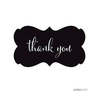 Andaz Press Fancy Frame Rectangular Label Stickers, Thank You, Black, 36-Pack
