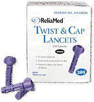 ReliaMed Twist and Cap Lancets, Purple, 28 Gauge