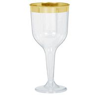 Premium Plastic Wine Glasses | Clear w/ Gold Trim | 10 oz. | 8 ct. | Party Supply