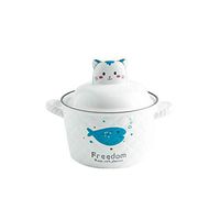 AXZHYX Bowl Ceramic Tableware Cartoon Instant Noodle Bowl with Lid with Handle Anti-scalding Fruit Salad Plate Leisure Fish 12x14.5cm/12x15.5cm Hotel Tableware Home Noodles Boiled Fish Soup Bowl
