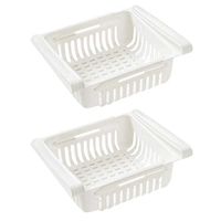 2Pcs Pull-out Refrigerator Storage Box Holder Food Organizer Drawer Shelf Proper Clapboard Shelves (White)