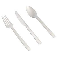 AmazonBasics 360 Piece Compostable Plastic Cutlery Set, White (180 forks, 120 spoons, 60 knives)