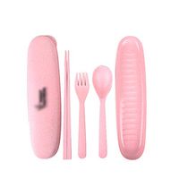 Saalising Wheat Straw Plastic Camping Portable Reusable Cutlery Travel Kids Adult Fork Spoon Chopsticks Child Dinnerware Utensil Box Set