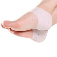 DreamJ Unisex 1 Pair Silicone Gel Heel Pad, Protector Cushion Shoe Feet Insole Sock Foot Care with Ventilation Holes for Plantar Fasciitis Crack Heel Heel Pain Relief (White Color with Holes)
