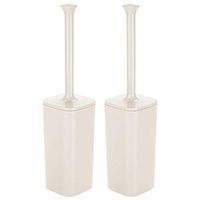 mDesign Modern Square Plastic Toilet Bowl Brush and Holder for Bathroom Storage and Organization, Compact Free-Standing Design, Covered Brush - Sturdy, Deep Cleaning, 2 Pack - Cream