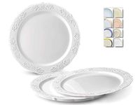 " OCCASIONS" 40 Plates Pack, Vintage Party Disposable Wedding Party Plastic Plates (7.5'' Appetizer/Dessert Plate, Portofino in White)