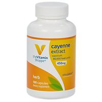 The Vitamin Shoppe Cayenne Extract 450MG (Capsicum), Promotes Cardiovascular Health Circulation Support, 80,000 Heat Units (100 Capsules)