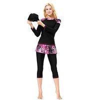 Gojendy Women Floral Printed Bathing Suit for Muslin Stripes Decor with Cap Swimsuit (XXXL, Black)