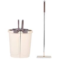 Flat Mop Bucket, Foldable Microfiber Mop System Handwash Free Floor Mop Cleaner with Folding Water Bucket and 2 Mops for Bathroom, Window and Office