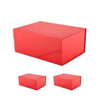 PACKHOME 3 Gift Boxes 9.5x7x4 Inches, Bridesmaid Boxes, Rectangle Collapsible Boxes with Magnetic Lids for Gift Packaging (Matte Red, Grid Pattern）