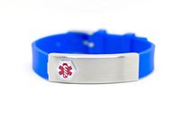 Silicone Adjustable Medical ID Bracelet Stainless Plate Opens (Blue)