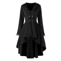 HNTDG Women Gothic Steampunk Tail Vamp Long Victorian Slim Irregular Long Sleeve Lace Splice Formal Coat Black