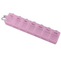 7 Days Weekly Medicine Organizer Portable Tablet Holder Travel Pill Storage Container Case Vitamin Holder Push Button Weekly Pill Box with Anti-lost Chain (Pink)