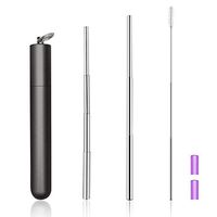 Reusable Portable Straw, Collapsible Metal Straws, Tetekoka Telescopic Stainless Steel Drinking Straw with Black Travel Case & Cleaning Brush For Party, Travel, Outdoor.