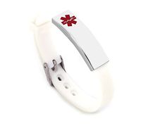 AOMZO JEWELRY Free Engraving Surgical Steel and Rubber Medical Alert ID Bracelets Adjustable Size (White)