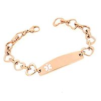 Medical ID Rose Gold Stainless Open Heart Bracelet - Diabetes