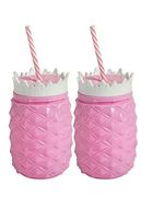 Northeast Home Goods 17-Ounce Pineapple To-Go Cups with Straws, Set of 2 (Pink)