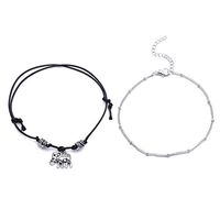 Myhouse Elephant Braided Anklet Wax Rope Double-Layer Anklet Beach Foot Chain for Women