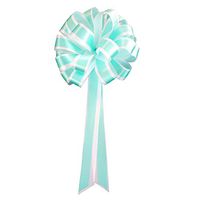 White & Pool Blue Striped Pull Bows with Tails - 8" Wide, Set of 6, Easter, Wedding, Pew Bows, Baby Shower, Birthday, Decoration