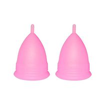 Menstrual Cups Set of 2 Period Cup Reusable Small or Large Sizes Silicone Soft Cups Regular and Heavy Flow Tampon and Pad Alternative Protection Copa Menstrual Organic (Large, Pink)