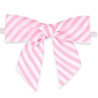 Weststone 50pcs Satin Pink Striped Bows 3 1/2" Span x 2" Tail, Ribbon Width 1", Pre-Tied Bows or Self-Adhesive Bows