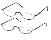 SOOLALA Vintage Designer Alloy Flat Top Half Frame Stylish Slim Reading Glasses, BlackGun, 3.5