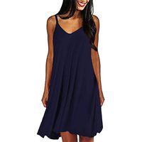 CCatyam Plus Size Dress for Women, Skirt T-Shirt V Neck Solid Loose Sexy Beach Fashion Gray