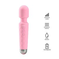 PERIKES Personal Mini Wand Massager with 20 Magic Vibration Wireless USB Rechargeable Handheld Waterproof Mute Shoulder Neck Back Body Massager Deep Stress Relax Gift for Women/Men (Light Pink)