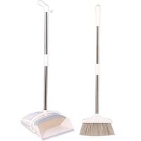 KIRA Household Cleaning Dustpan Set and Brush Windproof Extended Stainless Steel Pipe Widening The Broom Head Fully Toothed Comb Comfortable Handshake Vertical Dustpan 2-Piece Set