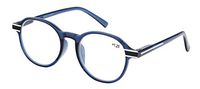 Reading Glasses Spring Hinge Plastic Rim Stylish Glasses with Box, Pouch, and Cloth Clear Blue