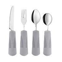 Adaptive Utensils (4-Piece Kitchen Set) Wide, Weighted, Non-Slip Handles for Hand Tremors, Arthritis, Parkinson’s or Elderly use - Stainless Steel Knife, Fork, Spoons (Gray Weighted Bendable)