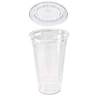 50 count 32 oz. Clear Plastic Cup and Flat Straw Slotted Lid, Dart Solo w/ 10" Clear Giant Straws
